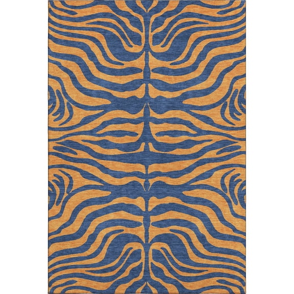 Addison Rugs Mayfield Premium Machine Washable Transitional Animal Print Navy Rectangle Rug, 10' x 14'