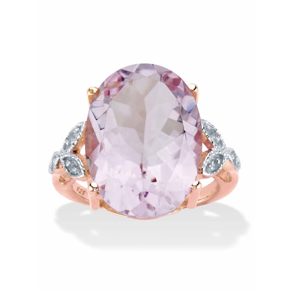 PalmBeach Jewelry Oval-Cut Genuine Pink Amethyst and White Topaz Two-Tone Cocktail Ring 10.93 TCW 14k Rose Gold-plated Sterling Silver