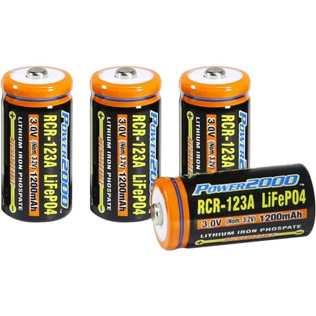 Power2000 CR123A 4-Pack LifePO4 Rechargeable