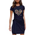thumbnail image 2 of RXIRUCGD Robes d'Été pour Femmes Mode Décontractée Robe T-Shirt Robe Mini Robe de Plage Robe d'Été pour Dames Manches Courtes Col Rond Plissée Imprimée Nœud Ceinturée Robe Mini Irrégulière Robe de Travail Quotidienne, 2 of 6