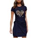 thumbnail image 1 of Mini vestido irregular con cinturón y lazo estampado con cuello redondo y manga corta para mujer Fridja nalpqowj4575, 1 of 6
