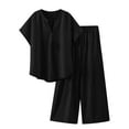 thumbnail image 3 of Yeaiivve Womens Plus Size 2 Piece Sets Summer Outfits Casual Loose Fit Tops and Wide Leg Trouser Lounge Set Black S, 3 of 8