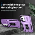thumbnail image 2 of Dteck for Samsung Galaxy S23 with Camera Cover & Kickstand, Heavy Duty Military Grade Shockproof Rugged Slide Lens Protection 360 Rotate Ring Stand, Impact-Resistant Protective Bumper, purple, 2 of 8