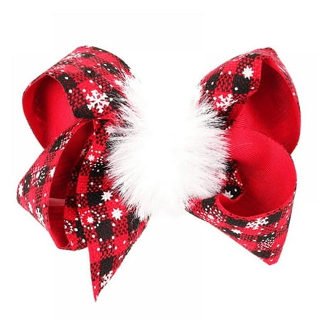 

1pc Christmas Large Hair Bows Clips Red Plaid Xmas Fluffy Hair Clips Lattice Christmas Bowknot Hairpins Barrette for Baby Girls Toddlers Kids Women Hair Accessories