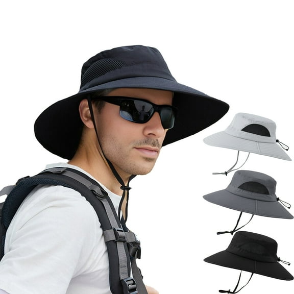 KANCOKIT Sun Bucket Hat for Men Women, Wide Brim Safari Caps UPF 50  for Fishing Hiking Beach Garden, Black