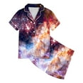 thumbnail image 3 of Girls Galaxy Print Button Lapel Short Sleeve Top Shorts Pajama Set Teen Girl Sweatpants Set Cute Kids Clothes Must Haves Girl Cute Clothes for Young Teen Girls Baby Bath Blanket Set for Baby Girl, 3 of 3