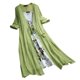 thumbnail image 1 of Vestido bohemio vintage de mujer con cuello redondo, estampado de flores, encaje, dos piezas, manga 3/4, 1 of 7