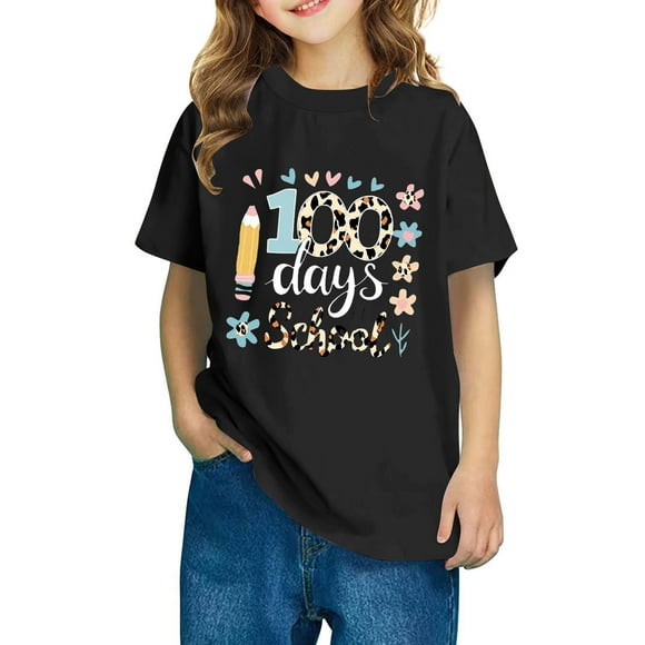 Xihbxyly Camiseta "100 Días de Clases", Bonita Camiseta con Mangas Abullonadas, Moderna Camiseta de Cuello Redondo, Cómoda y Casual, Ideal para Viajes Escolares y Fiestas, Top de Verano a La Moda, Te