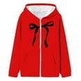 thumbnail image 4 of FASHOFT Girls Zip Up Hoodie Full Zip Cute Bow Graphic Sweatshirt with Pockets Drop Shoulder Long Sleeve Fall Winter Jacket Preppy Streetwear Red, 4 of 5