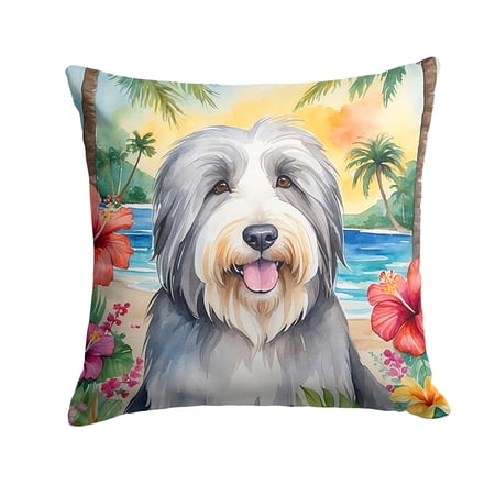 Bearded Collie Luau Throw Pillow 14 in x 14 in