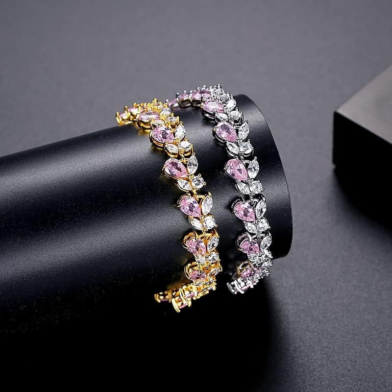 PAENENPH 14K Gold Bohemian Crystal Bracelet for Women,Luxury Branch Shape Natural Pink Crystal Charm Bracelet,Fashion Bracelet Jewelry Gift for Her
