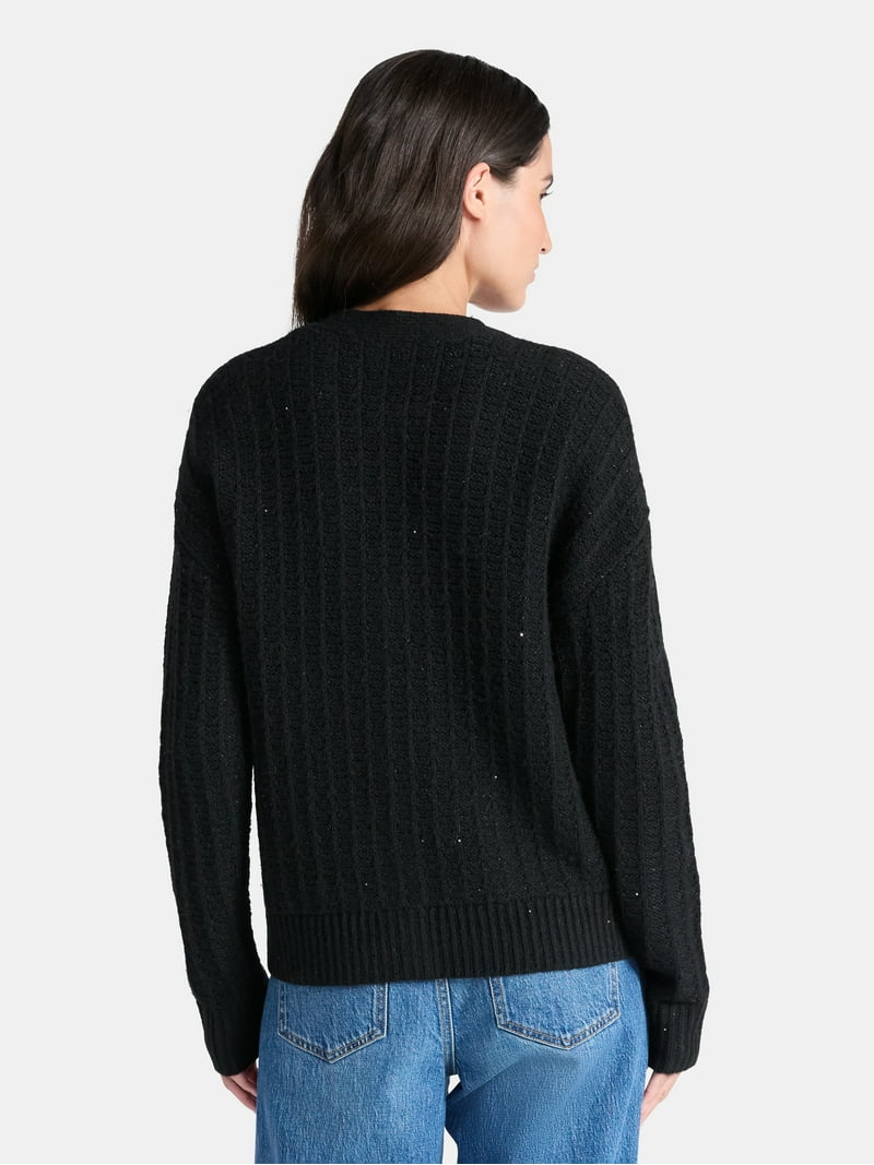 Time and Tru Women's Sequin Cardigan Sweater, Midweight, Sizes XS