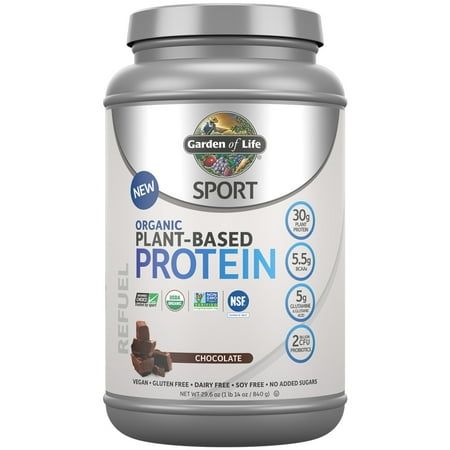 Garden of Life SPORT Organic Plant-Based Protein Chocolate 29.6oz (1lb 14oz / 840g) (Best Natural Protein Bars)