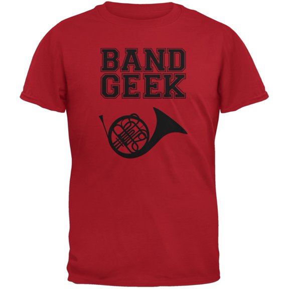 Band Geek French Horn Red Adult T-Shirt - Medium