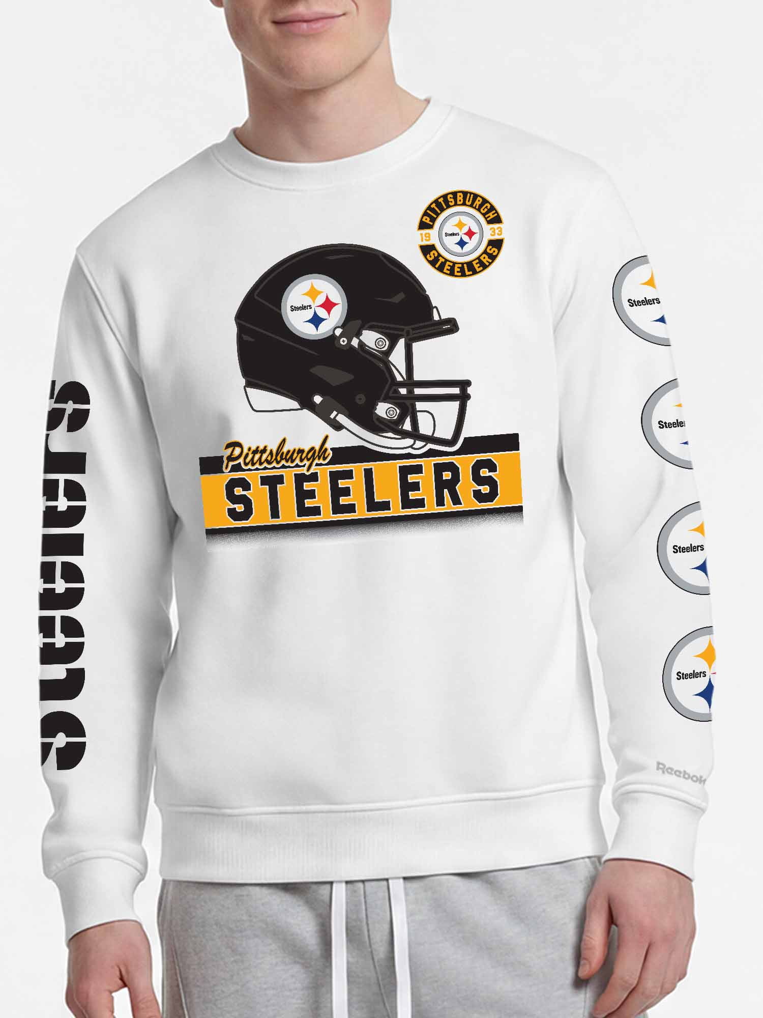 Pittsburgh Steelers Reebok Mens White Crew Sweatshirt