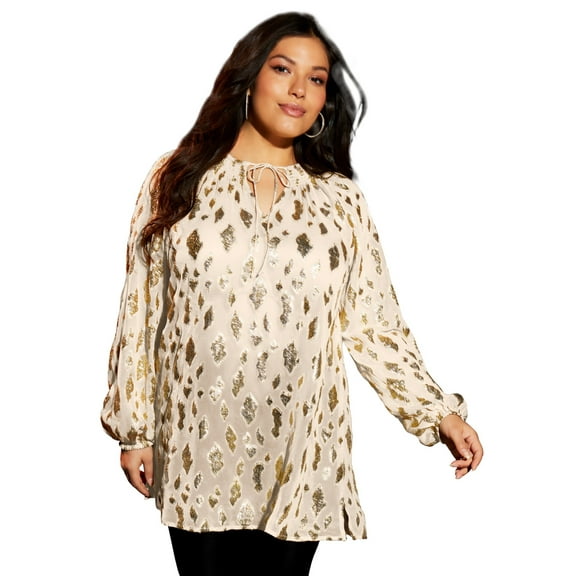 June & Vie Women's Plus Size Metallic Print Blouse