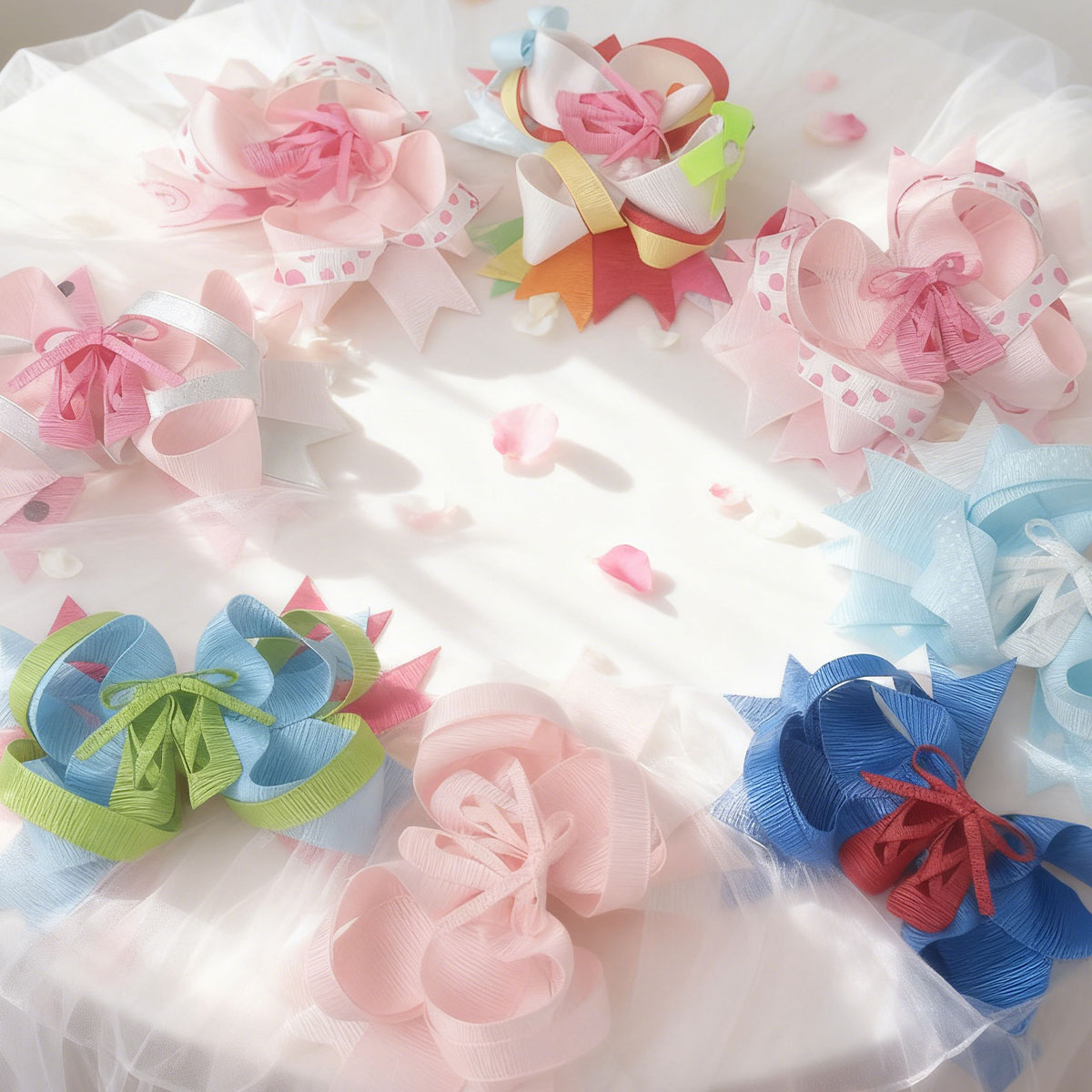 JoyBowie 4 Pcs 5inch Layered Hair Bows for Girls 3-8 Years, Grosgrain Ribbon Clips for Birthday Parties & Daily Hairstyles