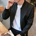 thumbnail image 2 of Men's Casual Black Thin Slim Fit Stand Collar Long Sleeve Zip Jacket Coat Top, 2 of 10