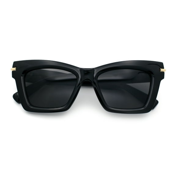 Womens Nerdy Thick Horn Rim Cat Eye Hipster Plastic Sunglasses All Black