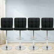 Magshion Faux Leather Bar Stools Adjustable 360 Degree Swivel Backrest Footrest Barstool Set of 4 Black