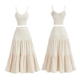 thumbnail image 2 of Women's 2 Piece Maxi Skirt Sets Crop Top Ruffle Hem Flowy Midi Skirt Vacation Going Out Outfits Milky White S, 2 of 8