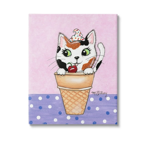 Stupell Industries Polka Dot Cat Sundae Animals & Insects Painting Gallery Wrapped Canvas Art Print Wall Art, 16 x 20