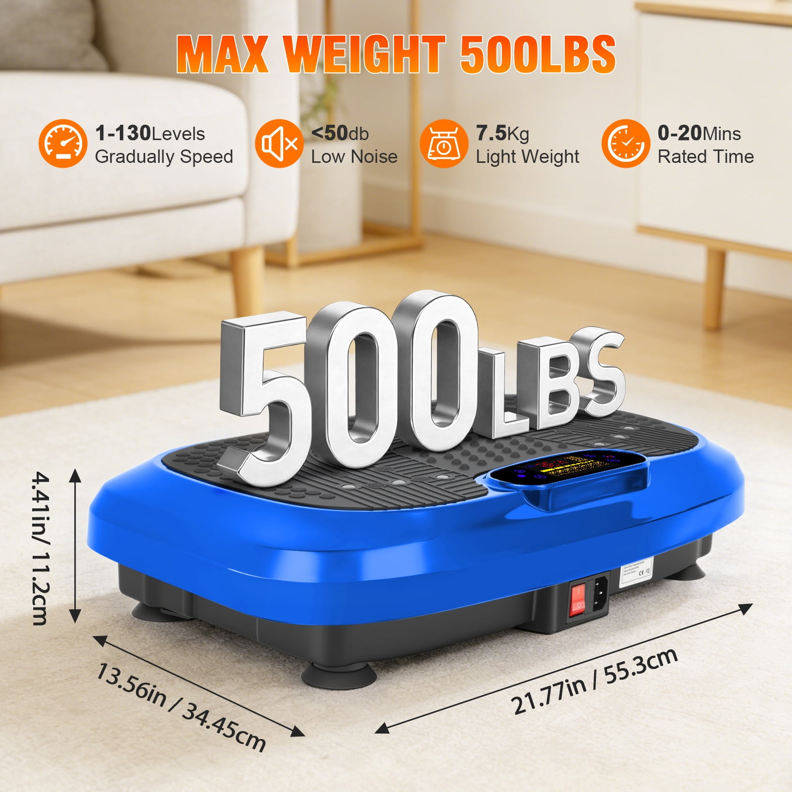 RICAN Vibration Plate Exercise Machine, Whole Body Shake Plate Exercise Machine with 5 Resistance Bands for Lymphatic Drainage & Wellness and Fitness,Blue