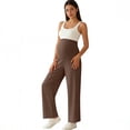 thumbnail image 6 of Amzcrzy Maternity Pants High Waist Over Belly Wide Leg Trousers Pants for Women with Pockets High Elastic Breathable Straight Leg Summer Pants for Pregnancy Brown 2XL, 6 of 7