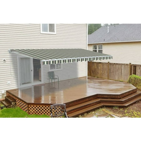 ALEKO 20'x10' Retractable Motorized Patio Awning, Multi Striped Green Color