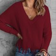 thumbnail image 4 of AOOCHASLIY Sweaters Fall Clearance Womens Casual Fashion Solid Color Sleeve V-Neck Ruched Pullover Blouse Tops, 4 of 5