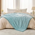 thumbnail image 5 of Soft Sherpa Fleece Blanket Reversible Plush Fluffy Large Blanket, Light Weight Warm Decorative Boho Blanket Cover for Sofa, Couch, Bedroom,Travel(Plush Teal,50"x60"), 5 of 7