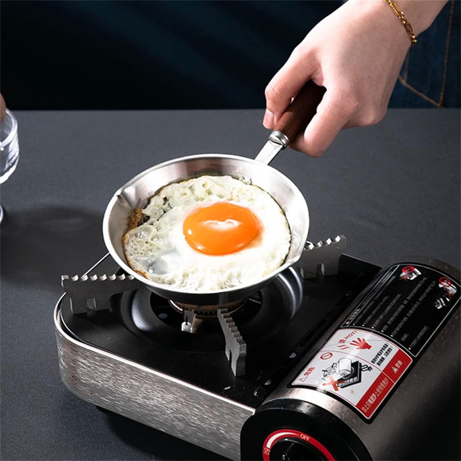 RAPOBRIX Mini Stainless Steel Fry Nonstick Pan – Non Stick One Egg Frying Pan with Solid Wood Handle, 6.3 Inch Cooking Use in the Oven, on the Stov...