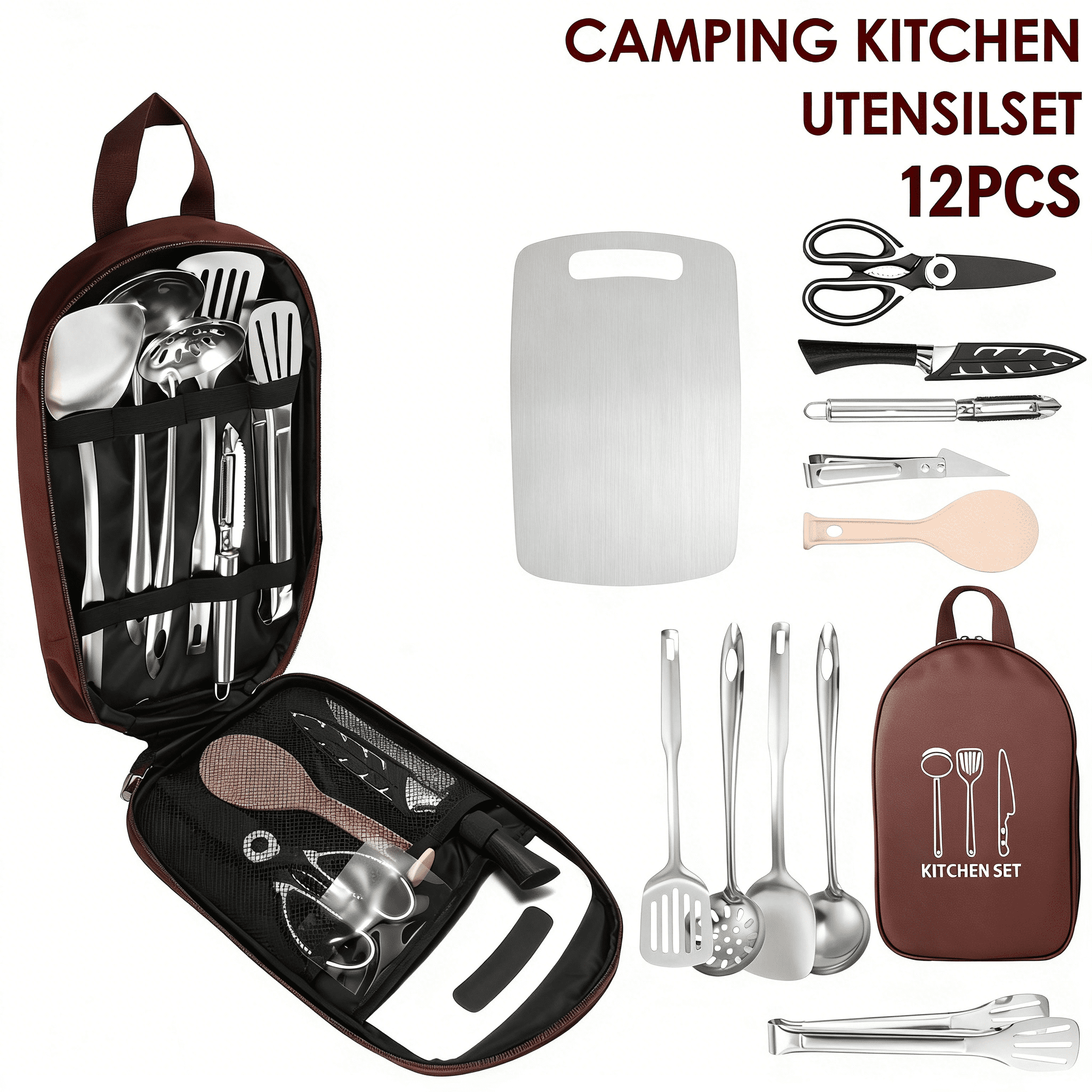 Jetcloudlive 12Pcs Camp Cooking Utensils Set Portable Camping Kitchens Utensil Set Complete Outdoor Camp Cookware for Hiking Travel Bbq Grilling