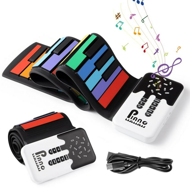 49-Key Roll-Up Piano with Built-in Lithium Battery, Foldable Soft Keyboard, Entry-Level Keyboard Instrument, Kid's 49-Key Flexible Roll-Up Educational Electronic Digital Music Piano Keyboard
