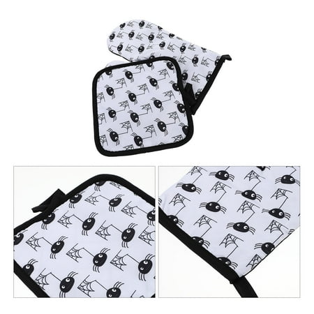 

2pcs Halloween Oven Glove Table Mat Heat Insulation Glove for Kitchen (Black)