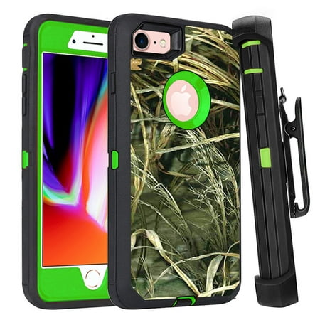 For Apple iPhone 8 / iPhone 7 Heavy Duty Defender Armor Hybrid Case Cover With Clip Camouflage/Green