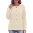 thumbnail image 3 of MOSHU Crewneck Sweatshirts for Women Decorative Buttons Long Sleeve Shirts Fashion Pullover Womens Sweatshirts Fall Tops, 3 of 11