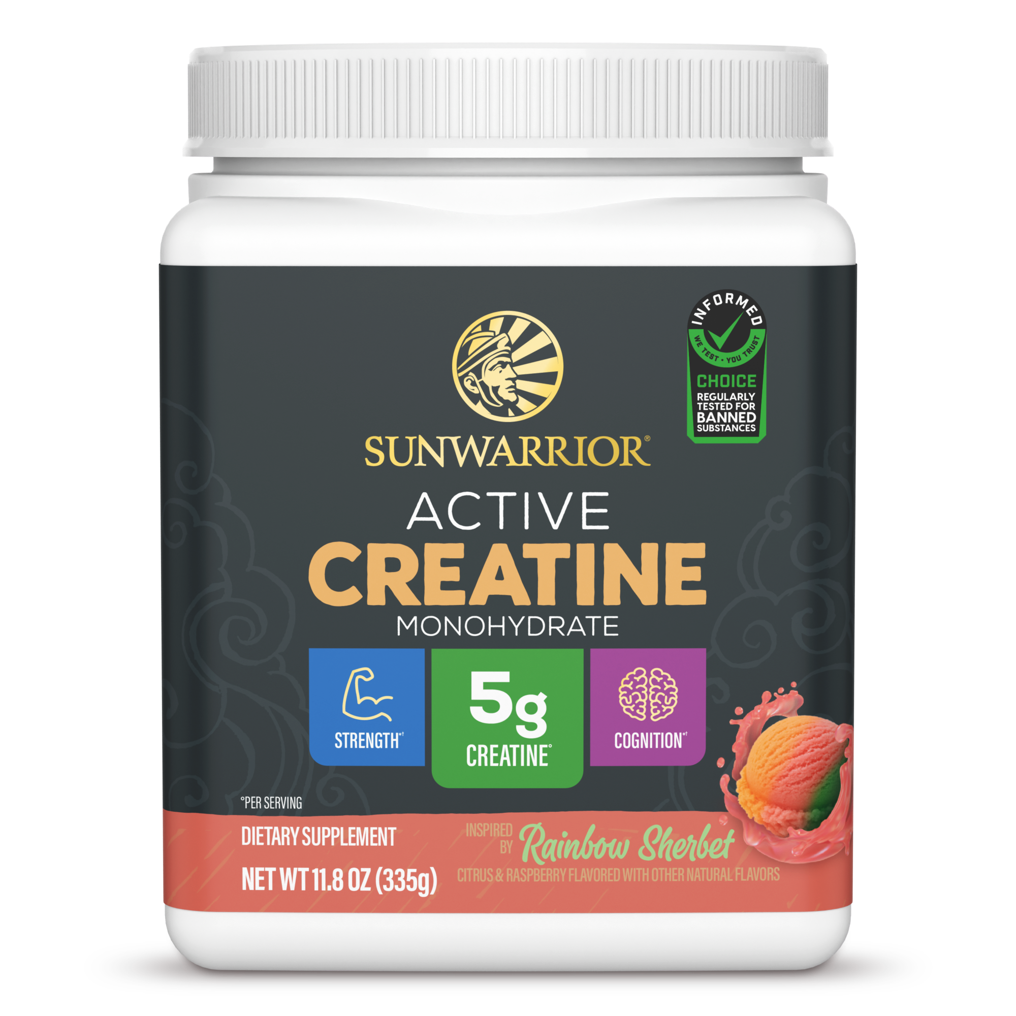 Sunwarrior Active Creatina Monohidrato en Polvo, Suplemento Vegano de Apoyo Muscular, Arcoíris de Sherbet, 11.8 oz 6