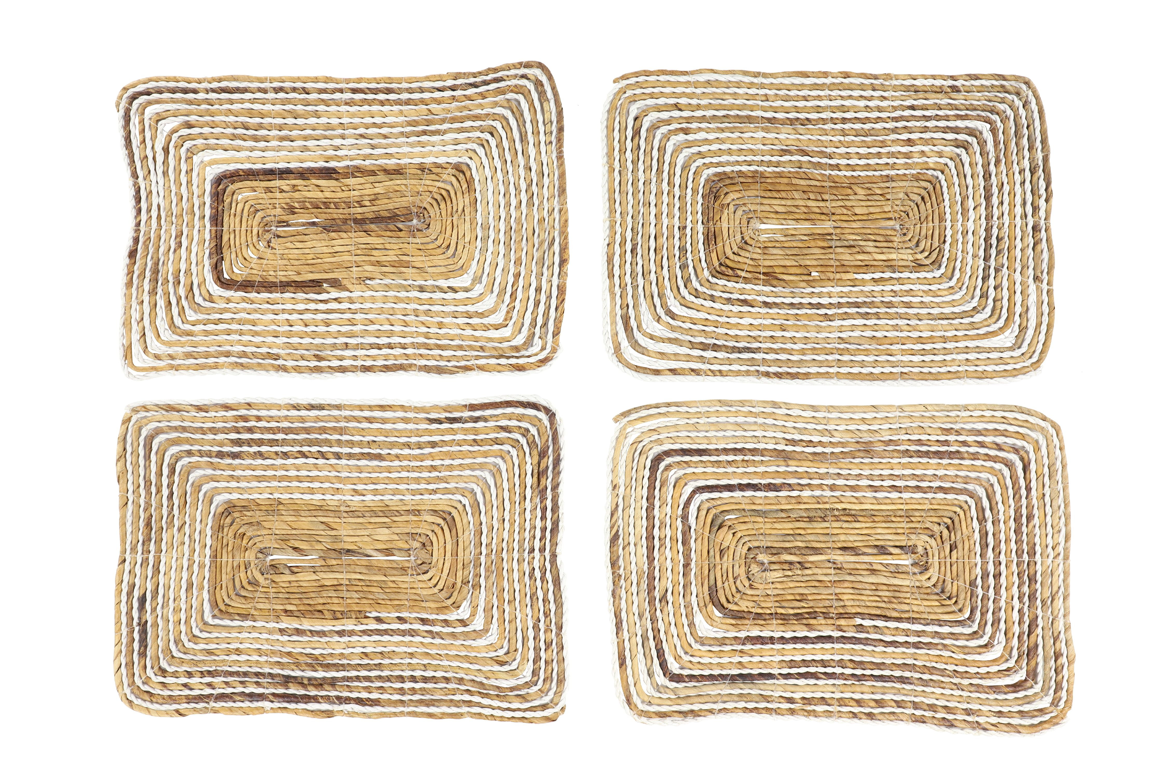 DecMode Rectangular Striped White & Natural Banana Leaf Wicker