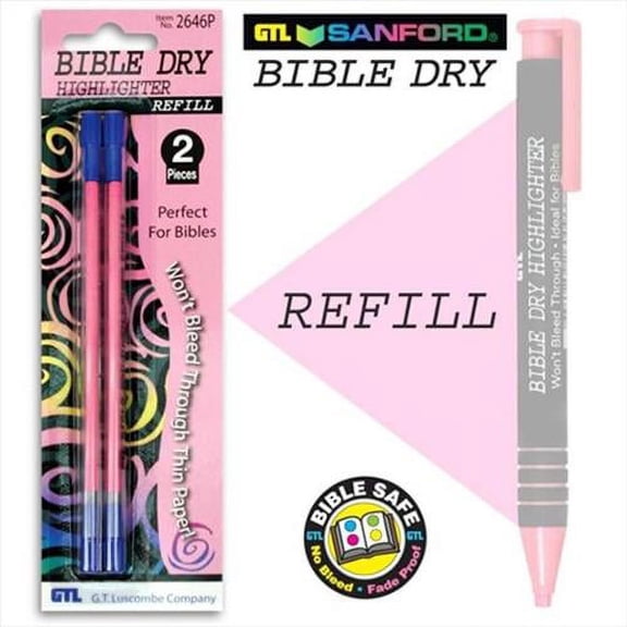Bible Dry Highlighter 2 Pack PINK REFILL Brand NEW No Bleed (Just Refill)