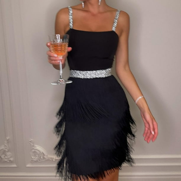 Women s Layered Fringe Sleeveless Mini Cami Dress Square Neck High