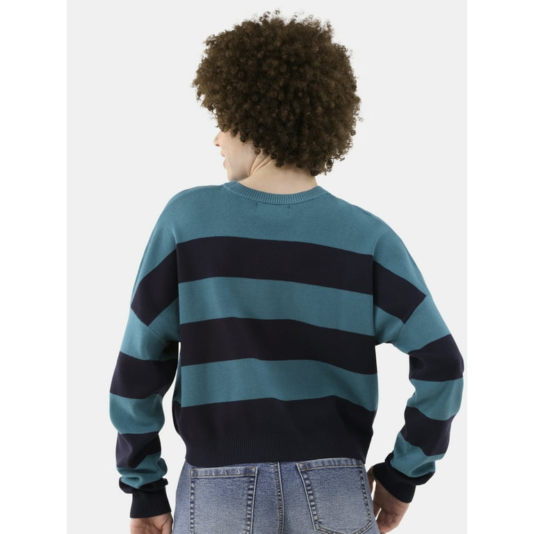 No Boundaries Striped Sweater with Long Sleeves Midweight Women s Walmart