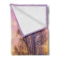 thumbnail image 2 of Forest Soft Flannel Fleece Blanket, Winter Landscape with Sunset and Frozen Trees Ice Weather Blizzard Cold Days Image, Cozy Plush for Indoor and Outdoor Use, 70" x 90", Pink White, by Ambesonne, 2 of 5