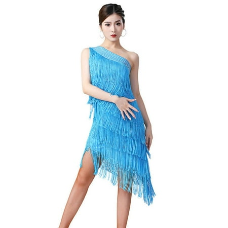 

HLONK Women‘s Sequins Tassels Flapper Dress 1920s Gatsby Cocktail Dance Dress Sloping Shoulders Dance Dress