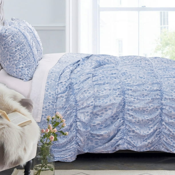 Greenland Home Fashions Helena Blue Ruffled Quilt Set