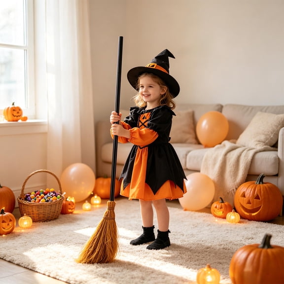 Halloween Witch Broom Prop 39.4 Inch Flying Broomstick Costume Accessory for Halloween Party Decorations and Home Display
