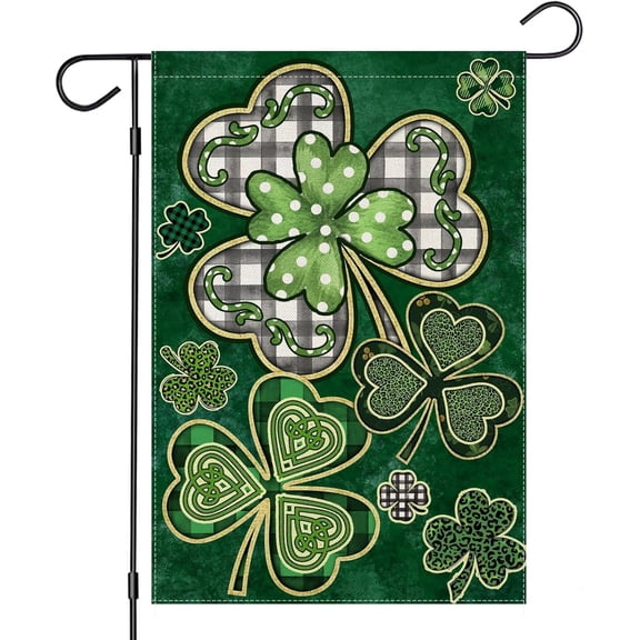 St Patricks Day Garden Flags 12.5x18 Inch Double Sided, Irish Celtic Shamrocks Small Seasonal Decoration for Holiday Anniversary Yard Outside Outdoor Decor