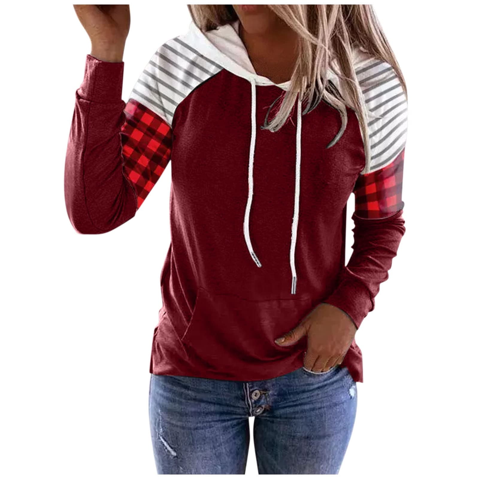 Women's Sweatshirts Fall Hoodies Blouse with Flower Printed Casual Long Sleeve T Shirts Pullover Sweatshirt with Pocket 