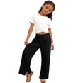 thumbnail image 3 of ITSAME Girls Pants, Cotton Linen High Waist Drawstring Kids Fashion Casual Wide Leg Pants Black 10-11T, 3 of 6