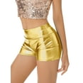 thumbnail image 5 of Yanarno Women's Shiny Metallic Shorts High Waist Rave Party Dance Booty Shorts Hot Shorts Yoga Shorts Gold L, 5 of 7